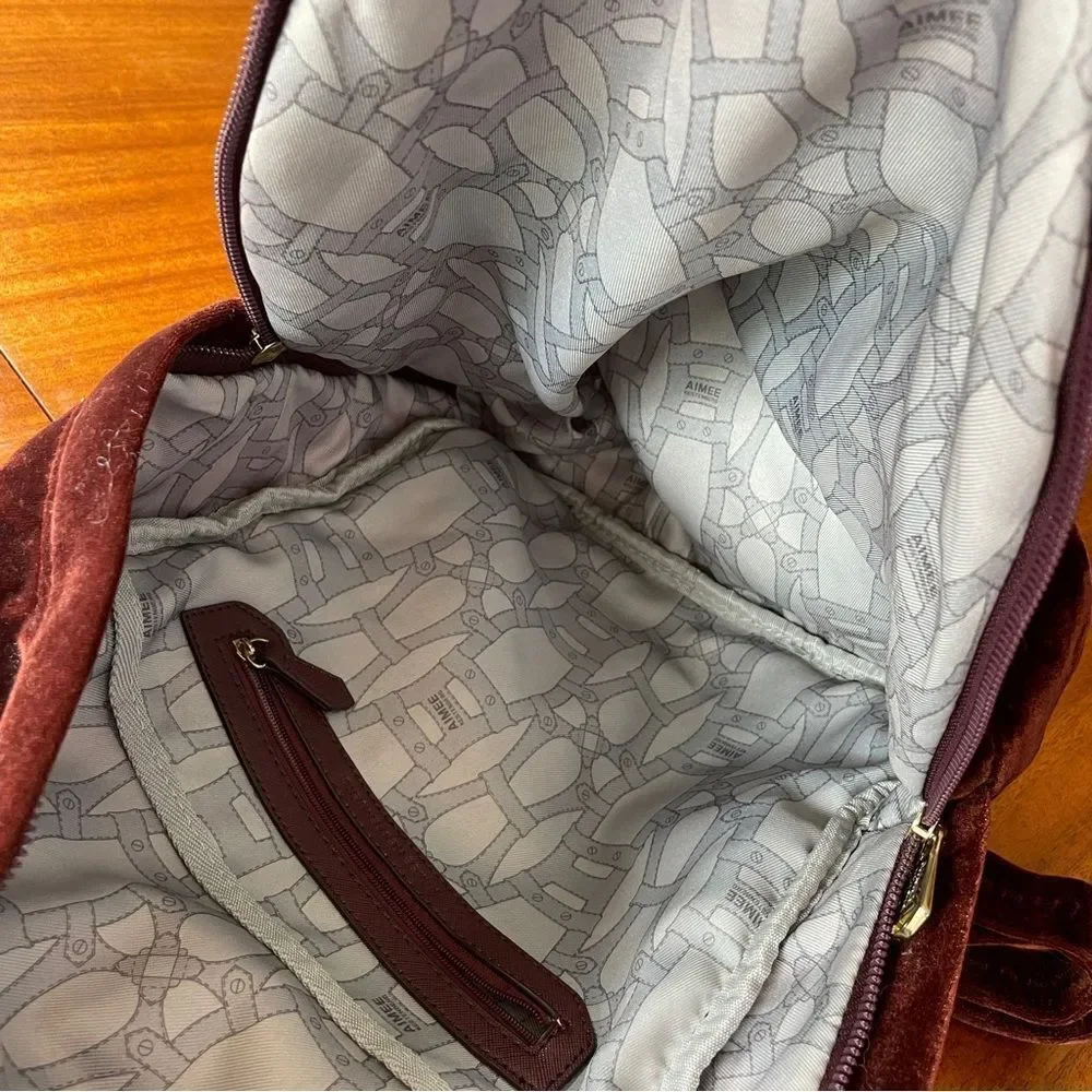 NWOT Aimee Kestenberg Velvet Backpack in Rich Brown With Gold Tone Hardware